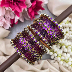 Vriksham Handcrafted Purple & Floral Side Kada Glass Bangle Set-G21711