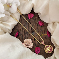 Vriksham Gold-Plated Bull With Ruby Pendant Chain Neckpiece-G19595