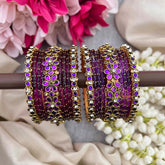 Vriksham Handcrafted Purple & Floral Side Kada Glass Bangle Set-G21711