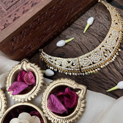 Vriksham Classic Bridal Choker Short Neckpiece-Diamond Drops-White-G21156