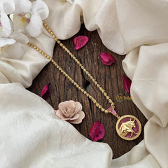 Vriksham Gold-Plated Bull With Ruby Pendant Chain Neckpiece-G19595