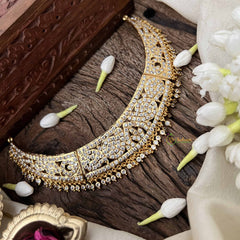 Vriksham Classic Bridal Choker Short Neckpiece-Diamond Drops-White-G21156