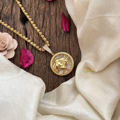 Vriksham Gold-Plated Bull With White Pendant Chain Neckpiece-G19596
