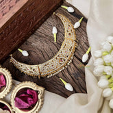 Vriksham Classic Bridal Choker Short Neckpiece-Diamond Drops-White Red-G21157