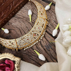 Vriksham Classic Bridal Choker Short Neckpiece-Diamond Drops-White Red-G21157