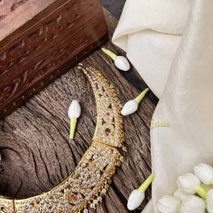 Vriksham Classic Bridal Choker Short Neckpiece-Diamond Drops-White Red-G21157