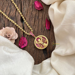 Vriksham Gold-Plated Victory Angel With Ruby Pendant Chain Neckpiece-G19597