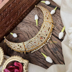 Vriksham Classic Bridal Choker Short Neckpiece-Diamond Drops-White Red-G21157