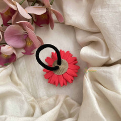 Vriksham Sunshine Red Color With Yellow Petal Flower Hair Rubber-KH1241