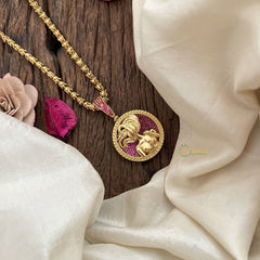 Vriksham Gold-Plated Leo Zodiac With Ruby Pendant Chain Neckpiece-G19599