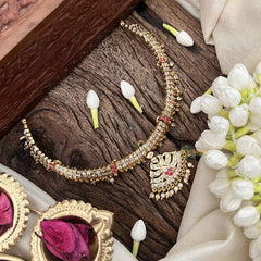 Vriksham Premium Pendant Short Neckpiece-Diamond Drops-White Red Green-G21159