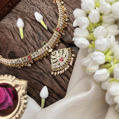 Vriksham Premium Pendant Short Neckpiece-Diamond Drops-White Red Green-G21159