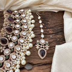 Premium Victorian Diamond Choker-Purple-Pearls-VV1665