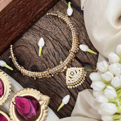 Vriksham Leaf Style Pendant Short Neckpiece-Diamond Drops-White-G21162