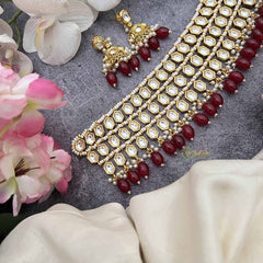 Vriksham Bridal Kundan Set With Ruby Beads & Pearl Jhumkas Choker NeckPiece-G20363