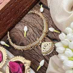 Vriksham Leaf Style Pendant Short Neckpiece-Diamond Drops-White-G21162