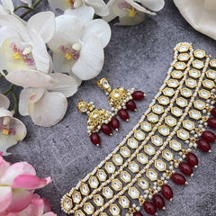 Vriksham Bridal Kundan Set With Ruby Beads & Pearl Jhumkas Choker NeckPiece-G20363