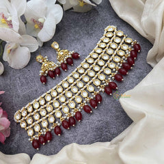 Vriksham Bridal Kundan Set With Ruby Beads & Pearl Jhumkas Choker NeckPiece-G20363