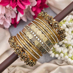 Vriksham Golden & Laxmi Coin With Floral Kada Style Glass Bangle Set-G21721