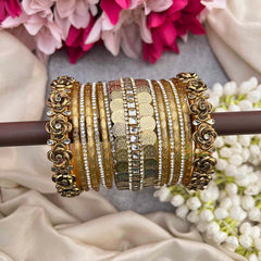 Vriksham Golden & Laxmi Coin With Floral Kada Style Glass Bangle Set-G21721