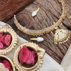 Vriksham Heart Style Pendant Short Neckpiece-Diamond Drops-White-G21161