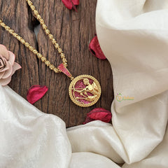 Vriksham Gold-Plated Virgo Zodiac Ruby Accents Pendant Chain Neckpiece-G19603