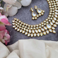 Vriksham Elegant Tear-Drop Kundan Gold Alike with Stud Earrings NeckPiece-G20364