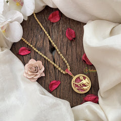 Vriksham Gold-Plated Virgo Zodiac Ruby Accents Pendant Chain Neckpiece-G19603