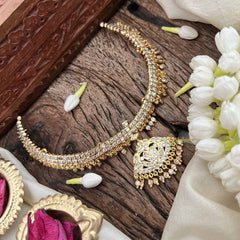 Vriksham Heart Style Pendant Short Neckpiece-Diamond Drops-White-G21161