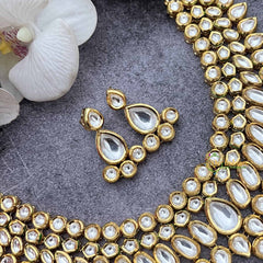 Vriksham Elegant Tear-Drop Kundan Gold Alike with Stud Earrings NeckPiece-G20364