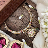 Vriksham Floral Pendant Short Neckpiece-Diamond Drops-White Red Green-G21158