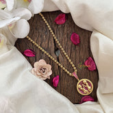 Vriksham Minimalist Gold-Plated Zodiac Sign Ruby Accents Pendant Chain Neckpiece-G19606