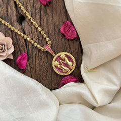 Vriksham Minimalist Gold-Plated Zodiac Sign Ruby Accents Pendant Chain Neckpiece-G19606