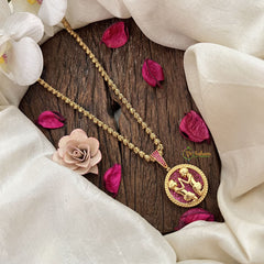 Vriksham Minimalist Gold-Plated Zodiac Sign Ruby Accents Pendant Chain Neckpiece-G19606