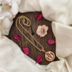 Vriksham Minimalist Gold-Plated Zodiac Sign Ruby Accents Pendant Chain Neckpiece-G19606