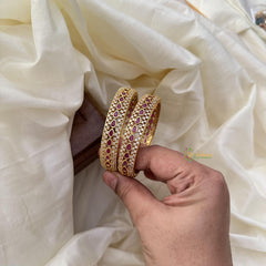 Premium Gold Polish Red AD Stone Bangle Set-Tilak-G14938