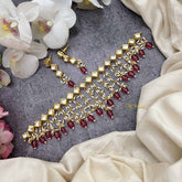Vriksham Ethnic Gold Plated Kundan With Rice Pearls Line & Ruby Drops Choker-G20367