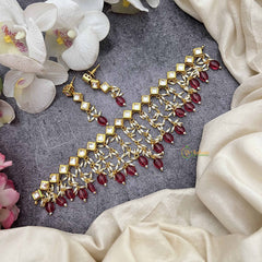 Vriksham Ethnic Gold Plated Kundan With Rice Pearls Line & Ruby Drops Choker-G20367