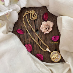 Vriksham Gold-Plated Bull With White Pendant Chain Neckpiece-G19596