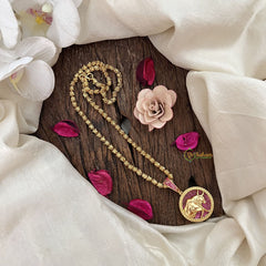 Vriksham Gold-Plated Bull With Ruby Pendant Chain Neckpiece-G19595