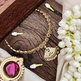 Vriksham Dual Peacock Pendant With Manga Short Neckpiece-Diamond Drops-White Red & Green-G21153