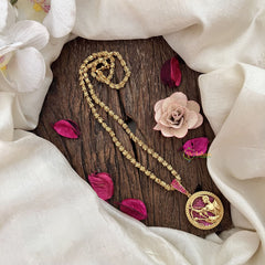 Vriksham Gold-Plated Virgo Zodiac Ruby Accents Pendant Chain Neckpiece-G19603