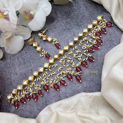 Vriksham Ethnic Gold Plated Kundan With Rice Pearls Line & Ruby Drops Choker-G20367
