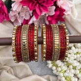 Vriksham Red Color With Square Kundan Side Kada Style Glass Bangle Set-G21728