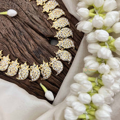 Vriksham Manga & Leaf Style Pendant Short Neckpiece-25 Right Manga-White-G21163