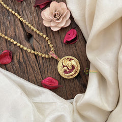 Vriksham Gold-Plated Capricorn Zodiac Ruby Accents Pendant Chain Neckpiece-G19611