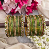 Vriksham Olive Green & Antique Gold Bangle Set Style Glass Bangle Set-G21733