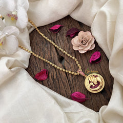 Vriksham Gold-Plated Capricorn Zodiac Ruby Accents Pendant Chain Neckpiece-G19611