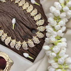 Vriksham Manga & Leaf Style Pendant Short Neckpiece-25 Left Manga-White-G21164