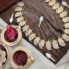 Vriksham Manga & Leaf Style Pendant Short Neckpiece-25 Left Manga-White-G21164